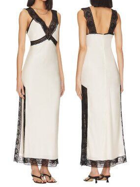 NWT Hansen & Gretel Maybelle Dress Ivory Black Silk Lace Maxi Slip M